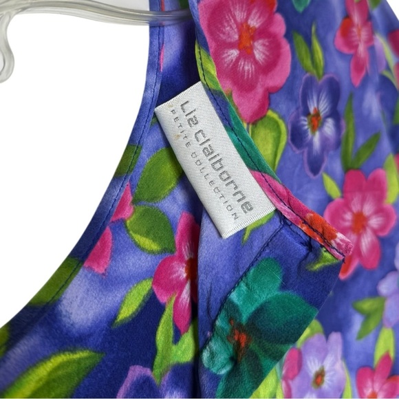 Vintage 90s Silk Floral Shirt Top Size 8 Petite Purple Pink - Picture 7 of 9